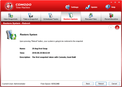 Restore system to initial snapshot Restore system to initial snapshot