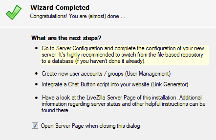wizard completed