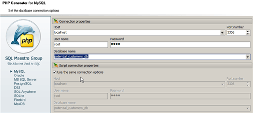 set and choose database connection set and choose database connection