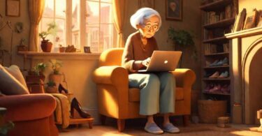 Old lady browsing the web for shoes