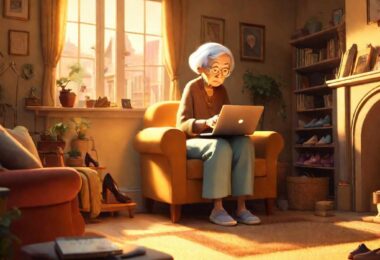 Old lady browsing the web for shoes