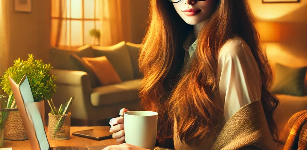 A long haired girl with glasses