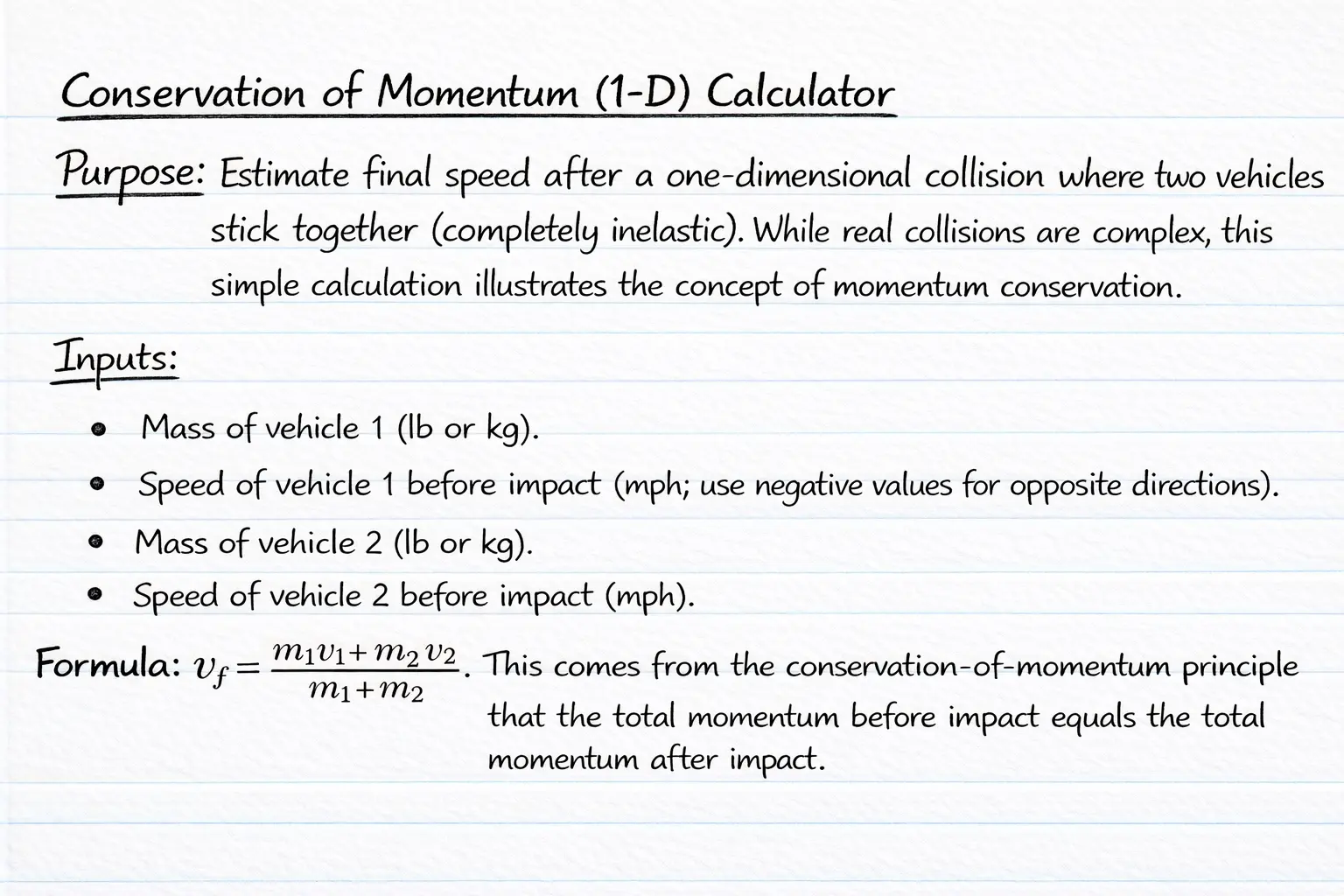 Conservation of momentum formula illustration