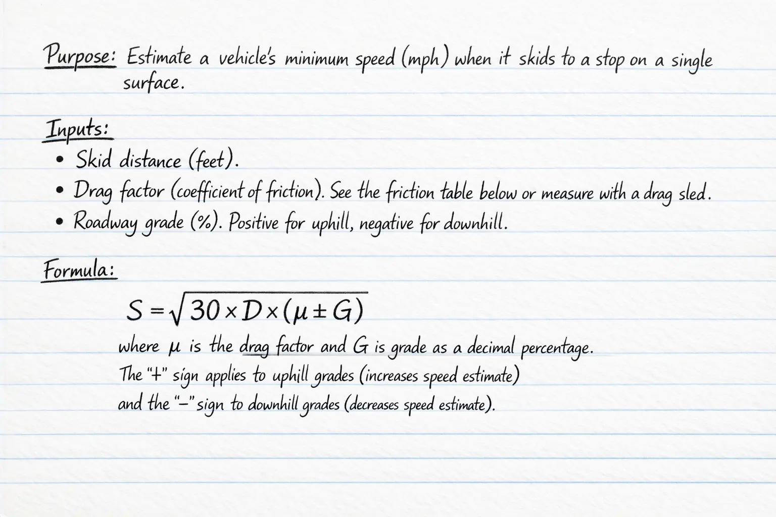 Slide to stop calculation illustration