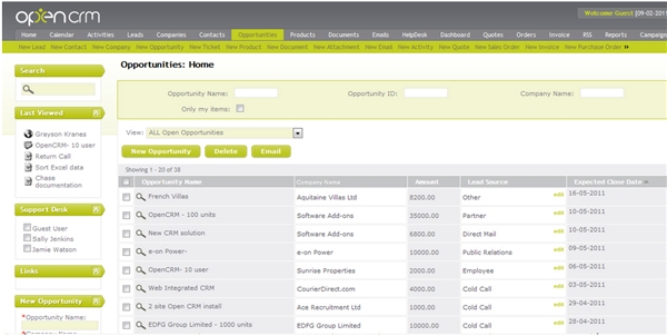 OpenCRM Opportunities Management